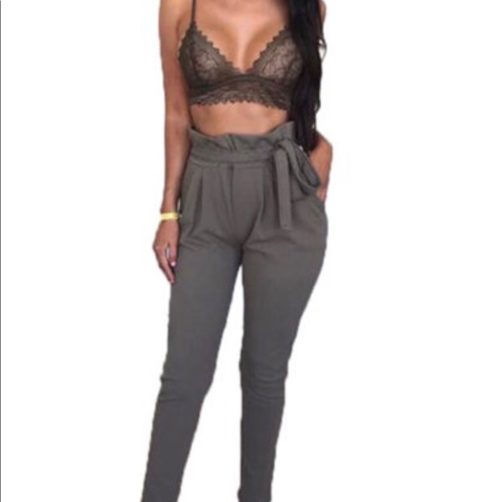 Grey paper bag pants